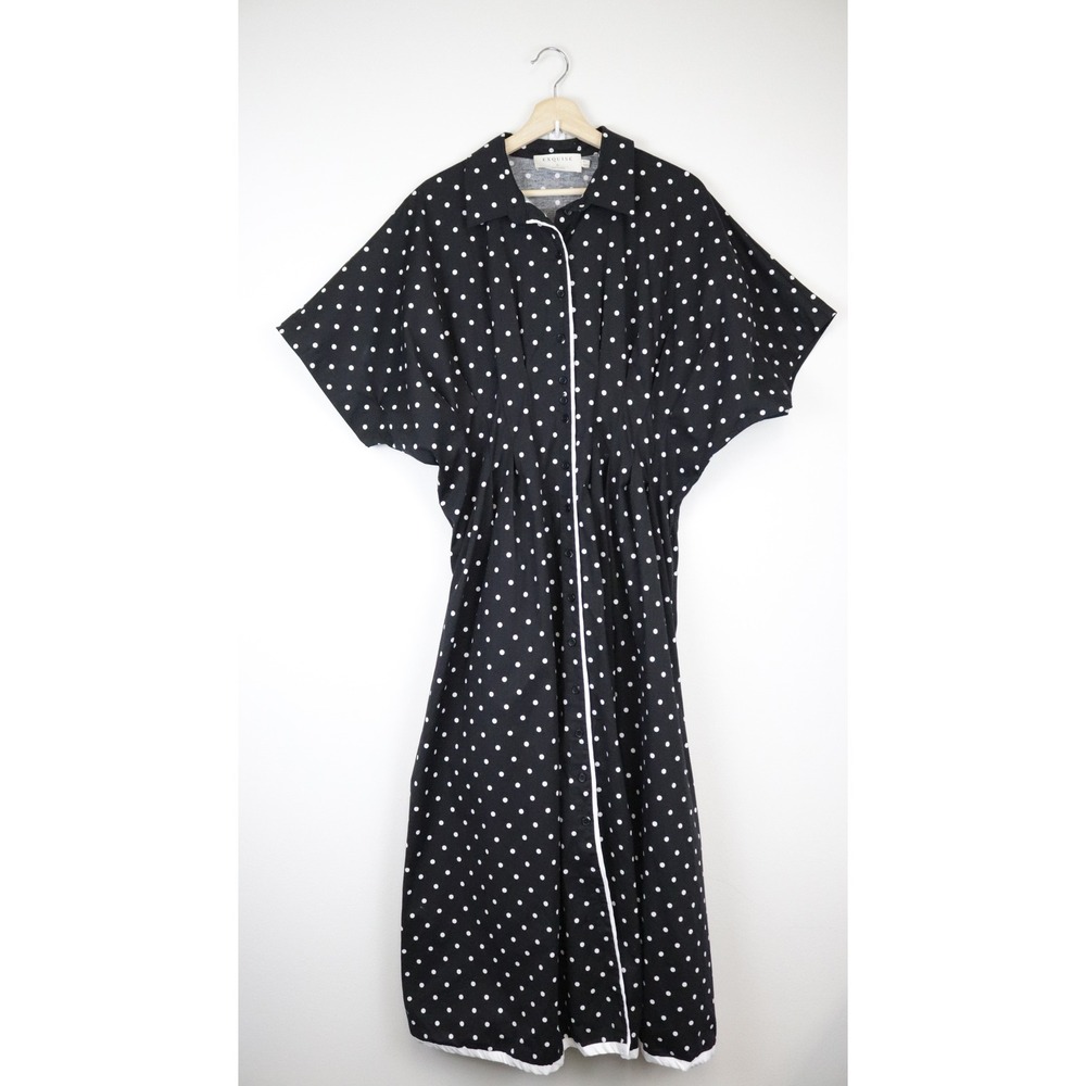 NWT Anthropologie Exquise The Tobie Shirt Dress Black White Polka Dot XL Midi - Picture 2 of 12